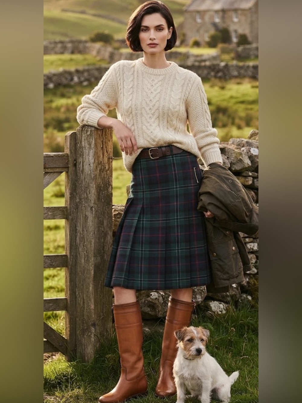 Vintage Ann Stevens Plaid Pleated Kilt Skirt Black Watch Tartan Wool Wrap